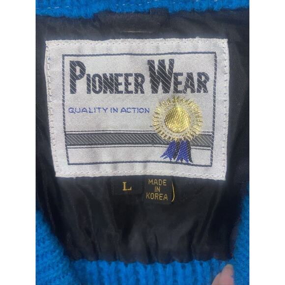 VTG 70s PIONEER WEAR Men’s Western, Aztec Sweater Turquoise Leather Large - Picture 8 of 10